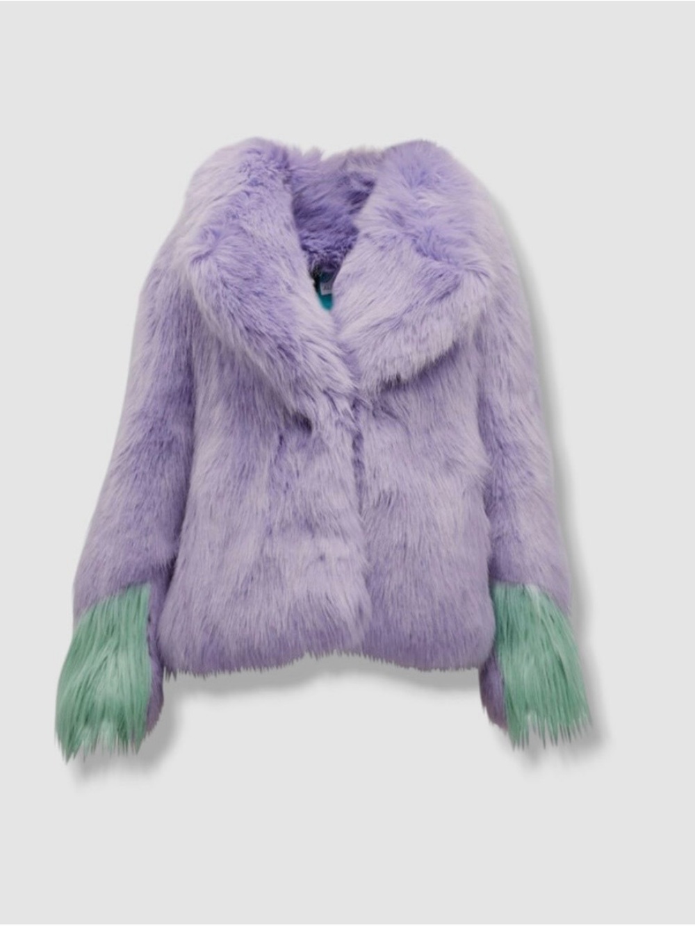 Alabama Muse Women's Lavender Fur Jacket with Mint Cuff Accents